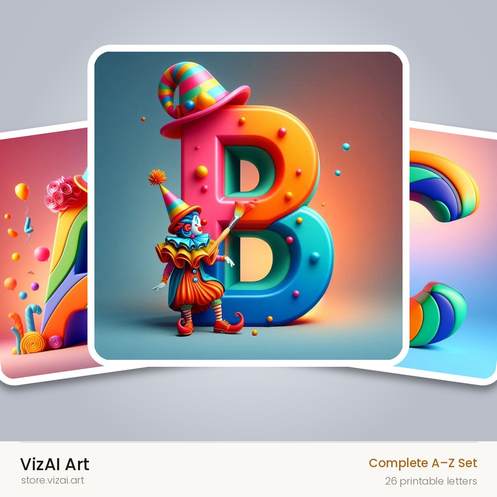 Circus Clown Carnival alphabet — choose an individual printable letter