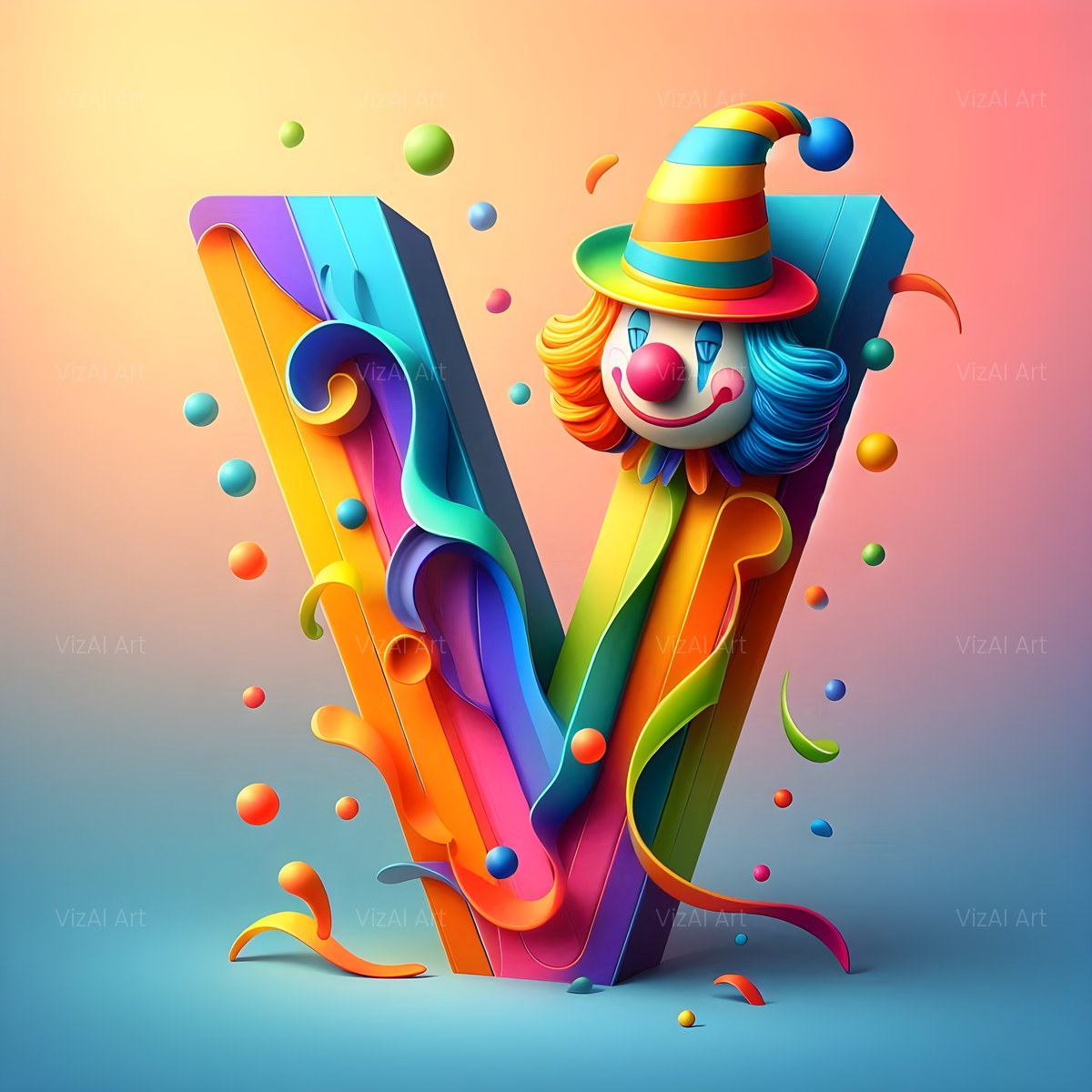 Circus Clown Carnival alphabet — printable letter V