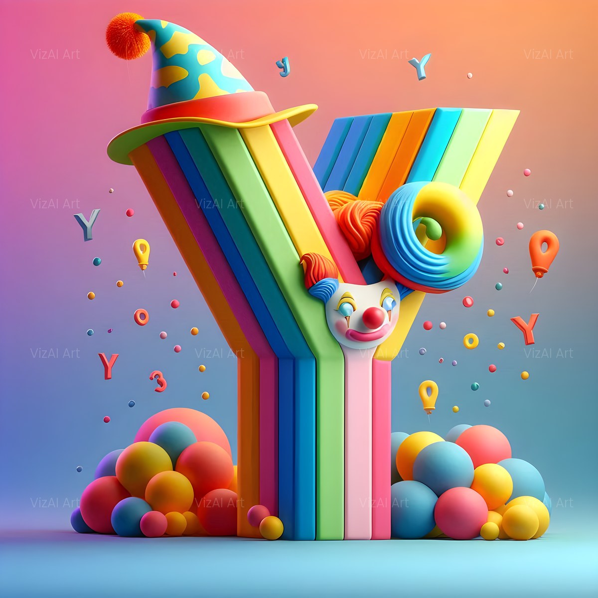 Circus Clown Carnival alphabet — printable letter Y