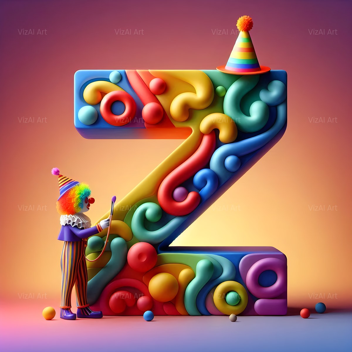 Circus Clown Carnival alphabet — printable letter Z