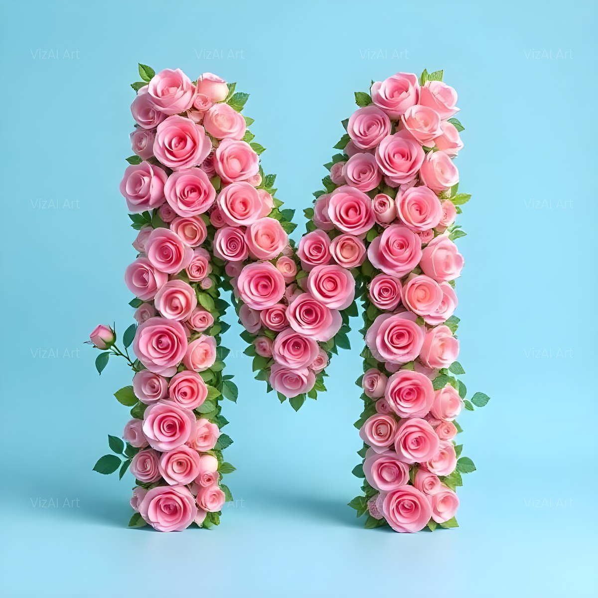 Blush Rose Cloud alphabet — printable letter M