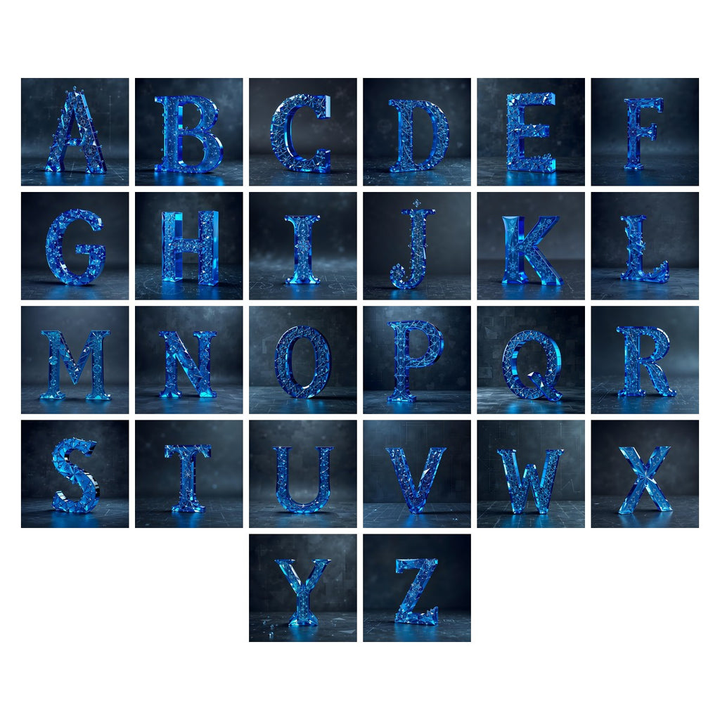 Crystal Fractal Ice alphabet — all 26 letters A to Z, choose any single letter