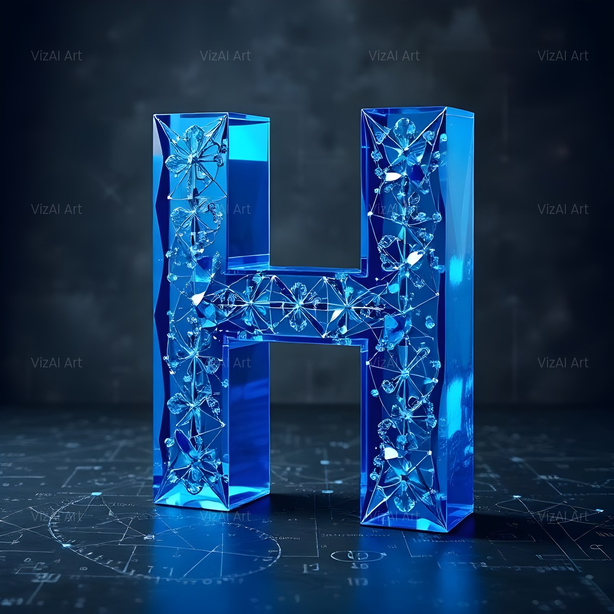 Crystal Fractal Ice alphabet — printable letter H