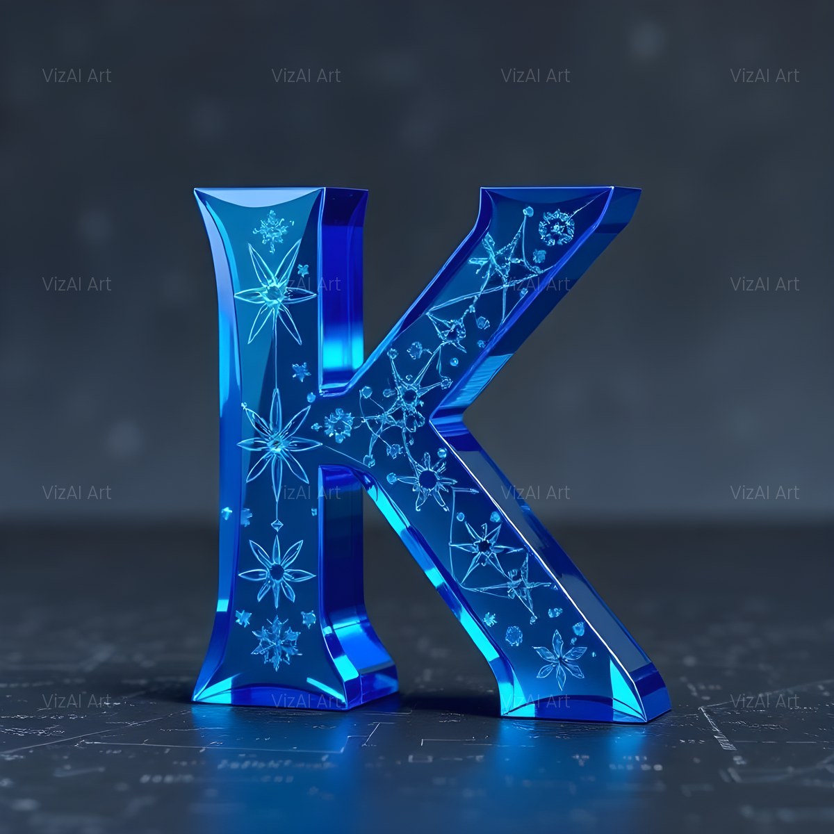Crystal Fractal Ice alphabet — printable letter K