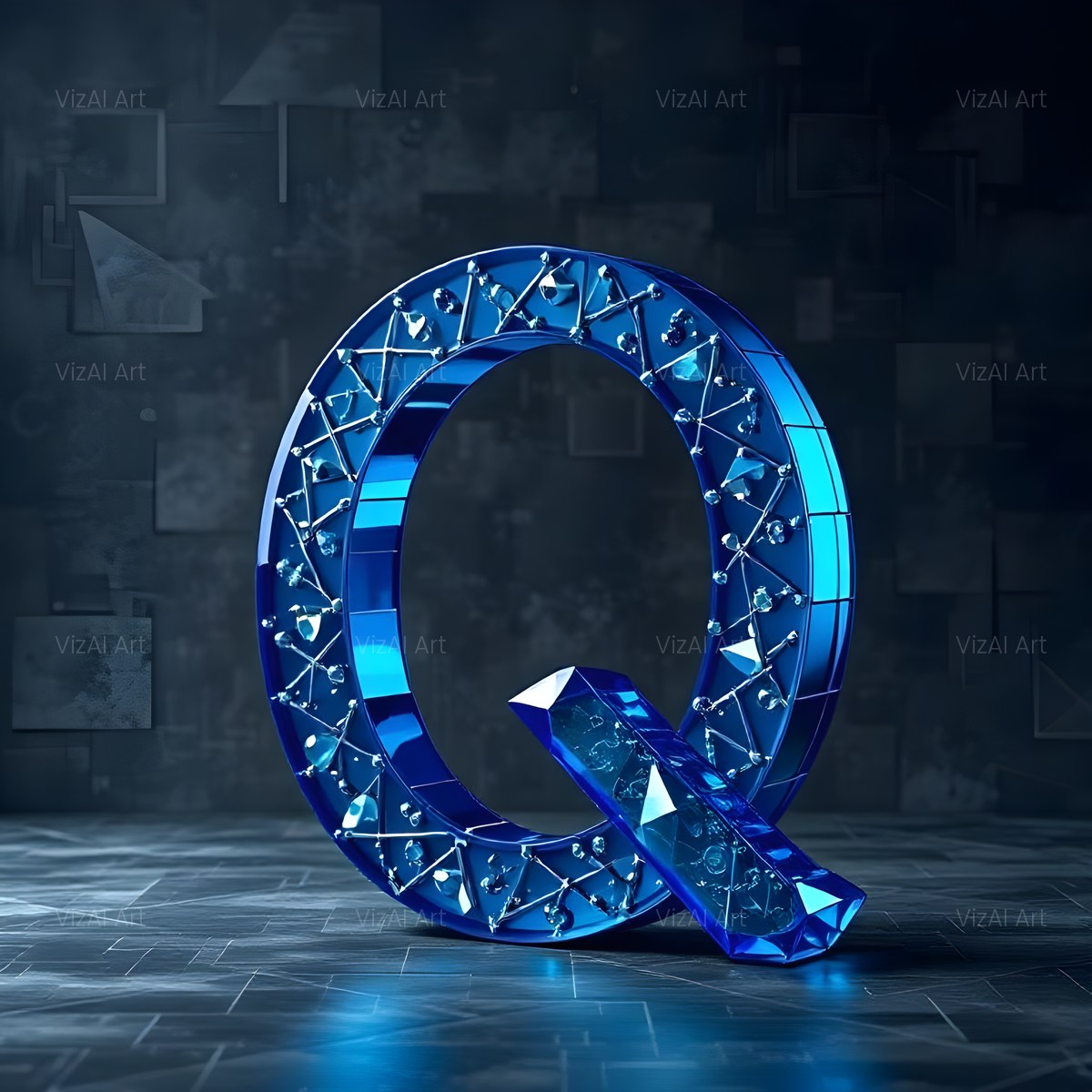Crystal Fractal Ice alphabet — printable letter Q