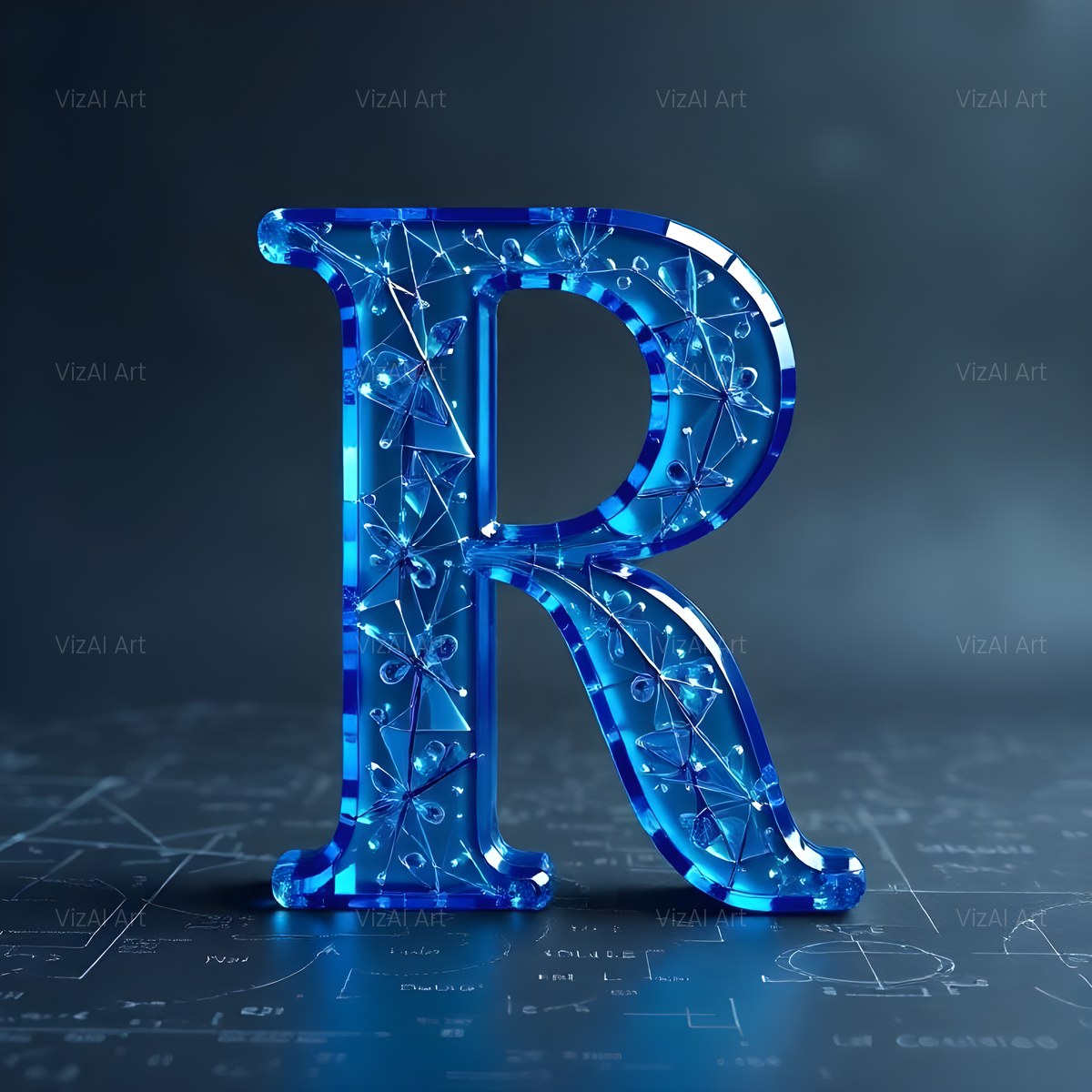 Crystal Fractal Ice alphabet — printable letter R