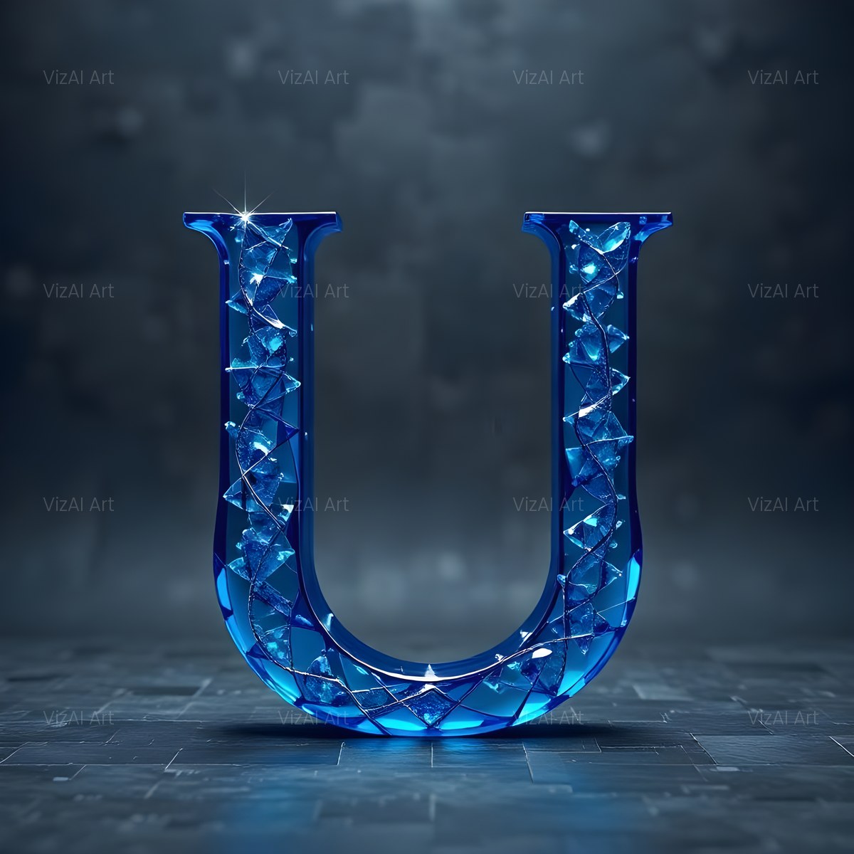 Crystal Fractal Ice alphabet — printable letter U