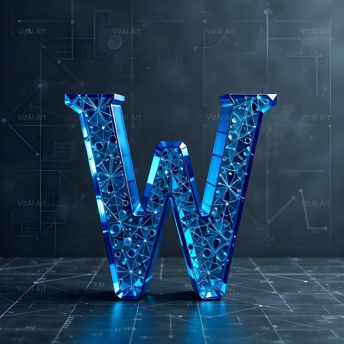 Crystal Fractal Ice alphabet — printable letter W