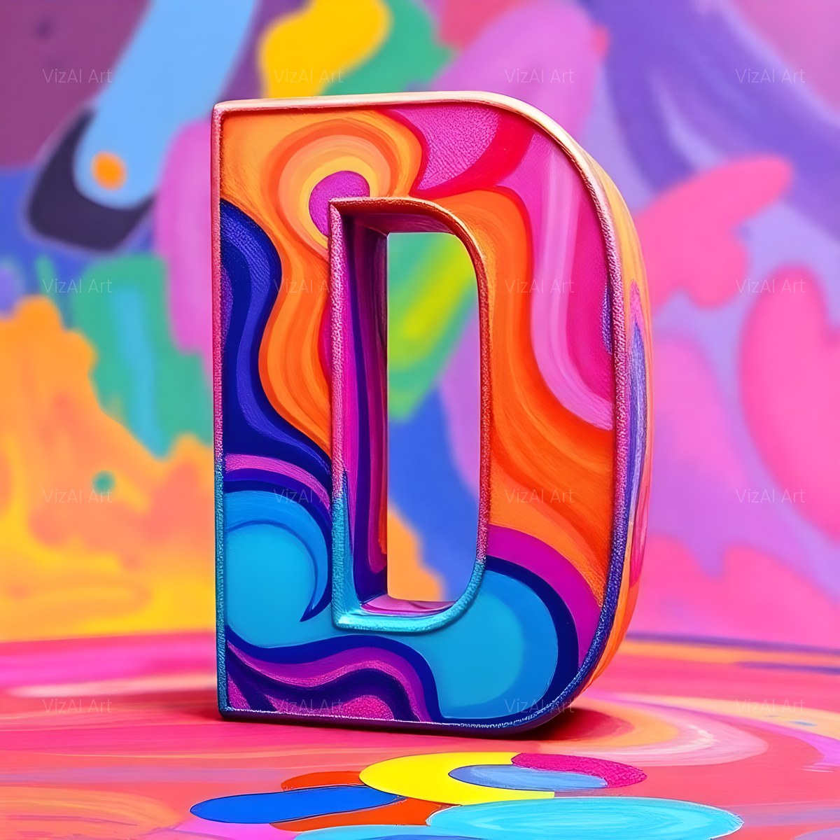 Colourful Paint alphabet — printable letter D