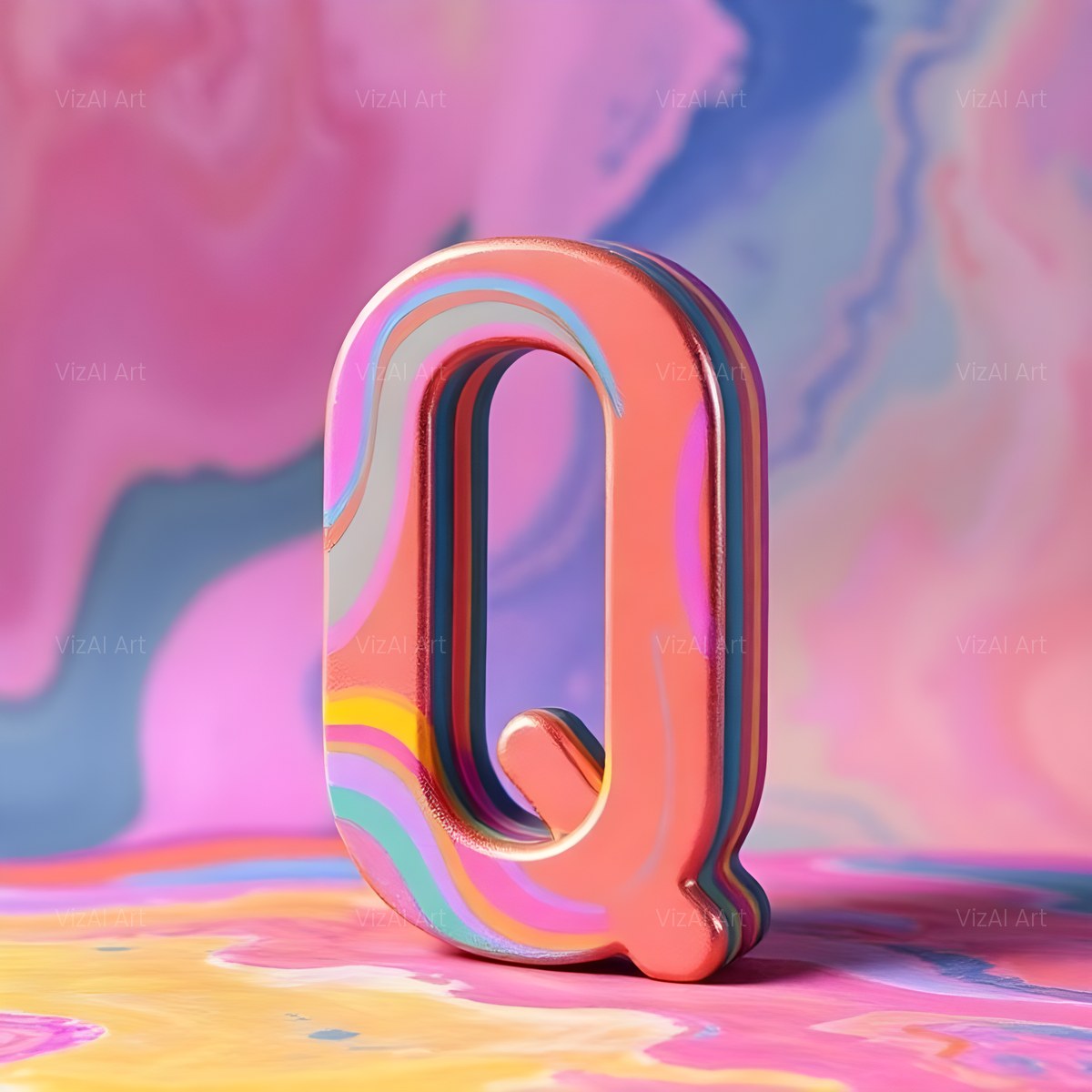 Colourful Paint alphabet — printable letter Q
