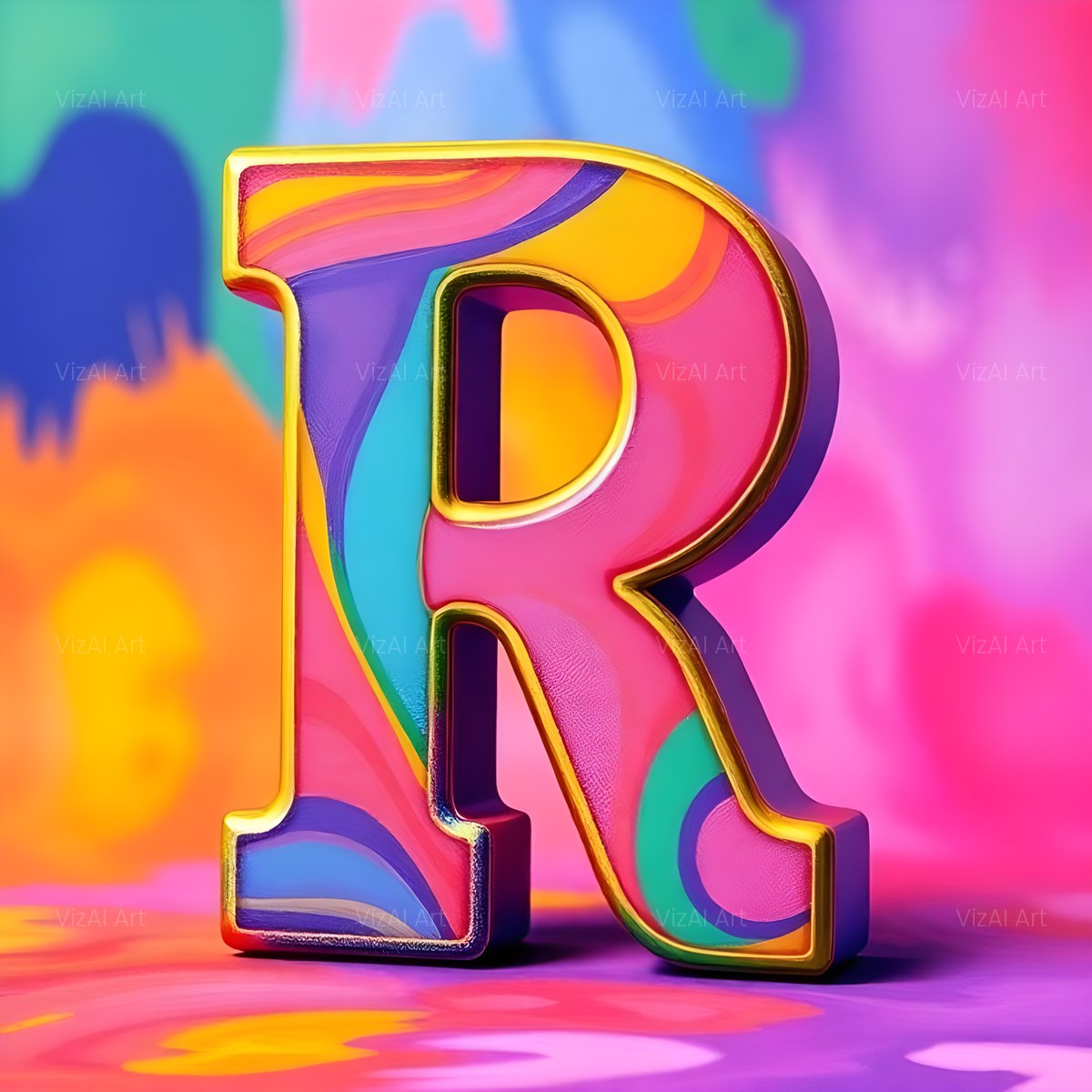 Colourful Paint alphabet — printable letter R