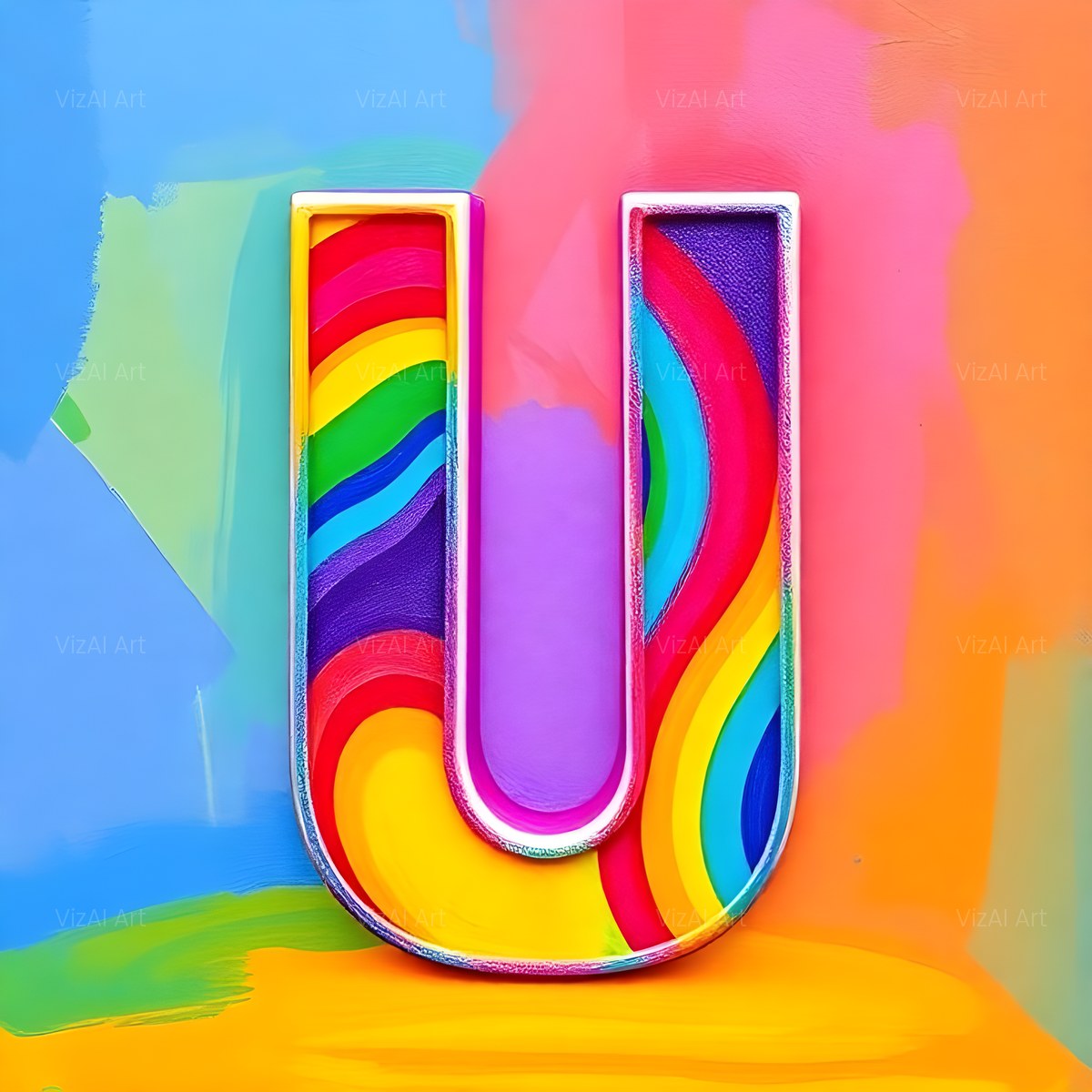 Colourful Paint alphabet — printable letter U