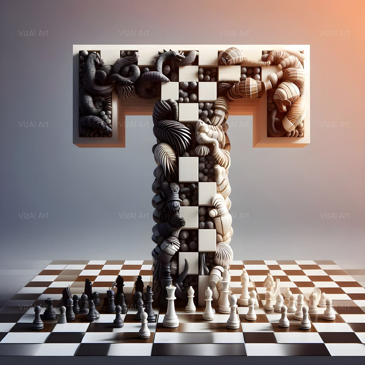 Chessboard Strategy alphabet — printable letter T