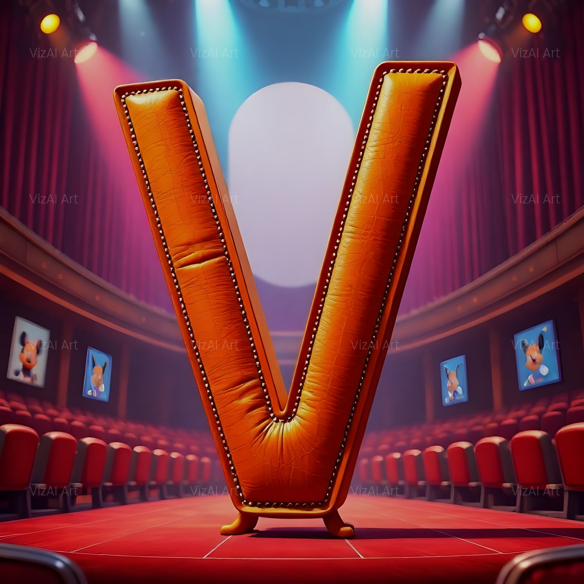 Cinema Marquee Stage alphabet — printable letter V