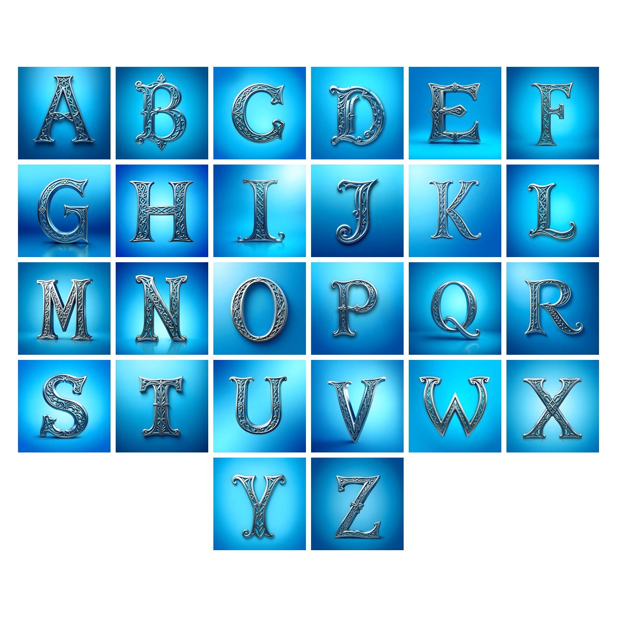 Celtic Knot Silver alphabet — all 26 letters A to Z, choose any single letter