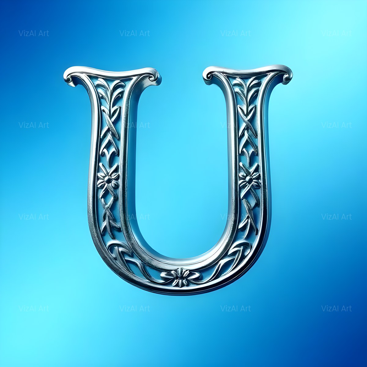 Celtic Knot Silver alphabet — printable letter U