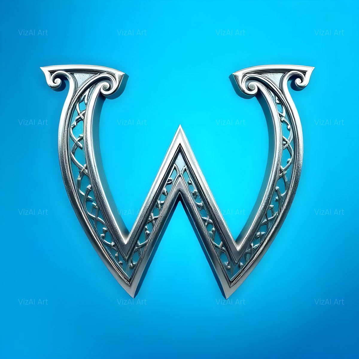 Celtic Knot Silver alphabet — printable letter W