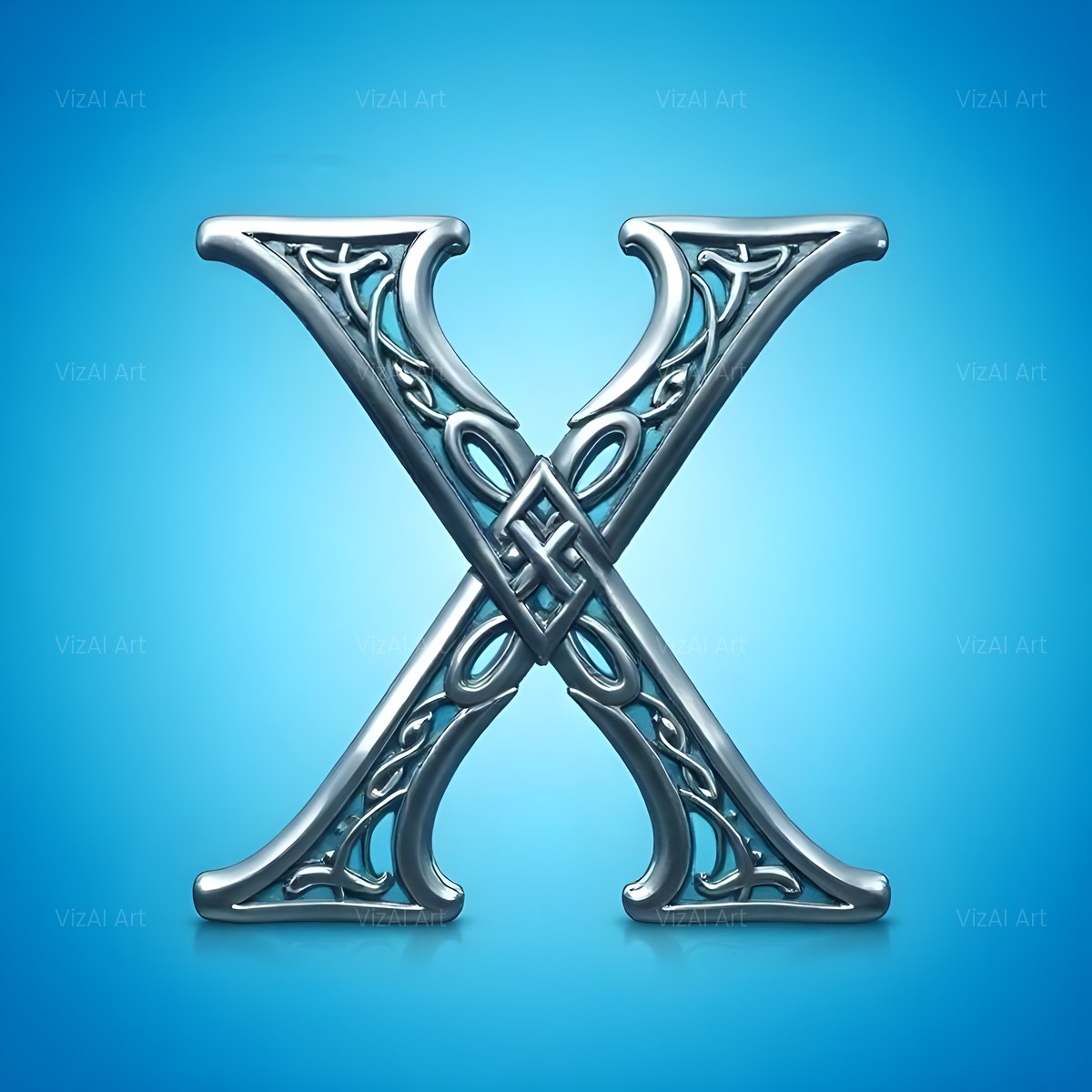 Celtic Knot Silver alphabet — printable letter X