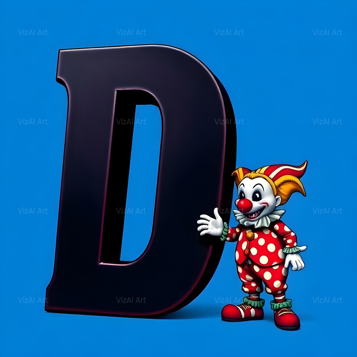 Circus Clown Blue alphabet — printable letter D