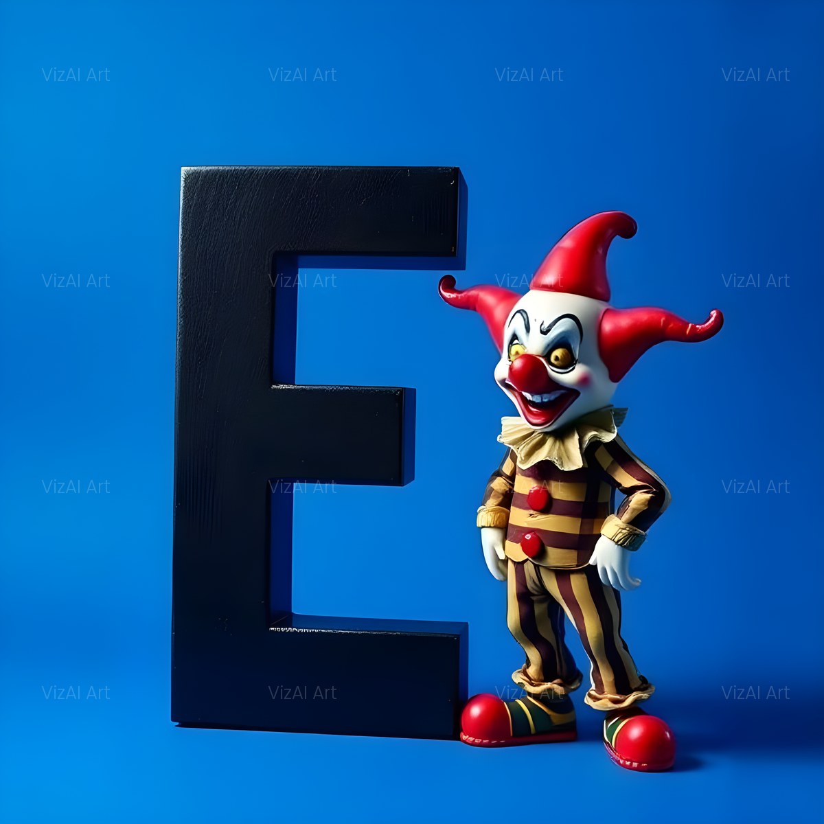 Circus Clown Blue alphabet — printable letter E