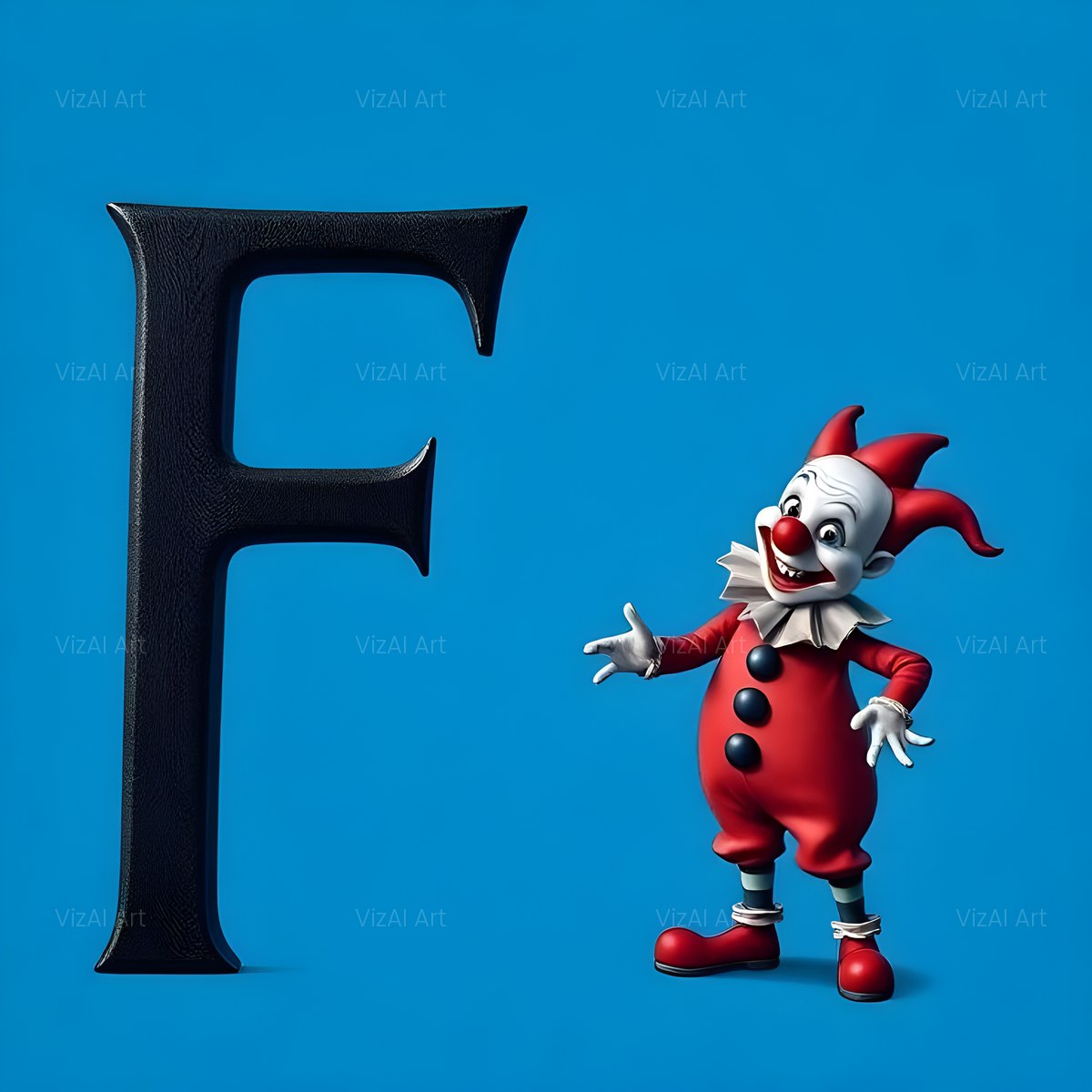 Circus Clown Blue alphabet — printable letter F