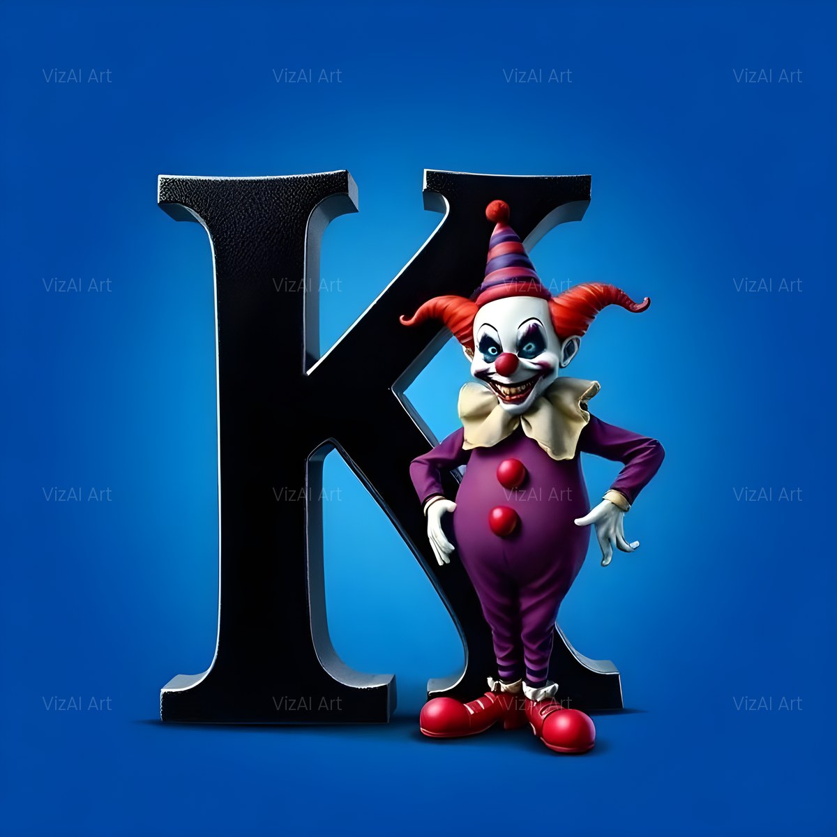 Circus Clown Blue alphabet — printable letter K