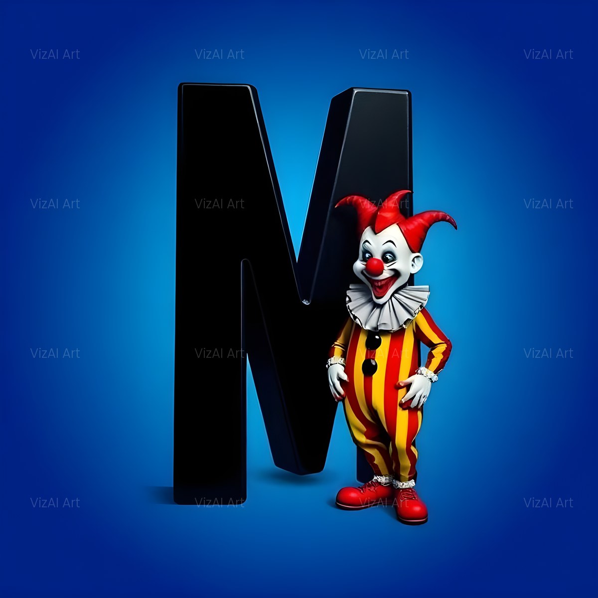 Circus Clown Blue alphabet — printable letter M