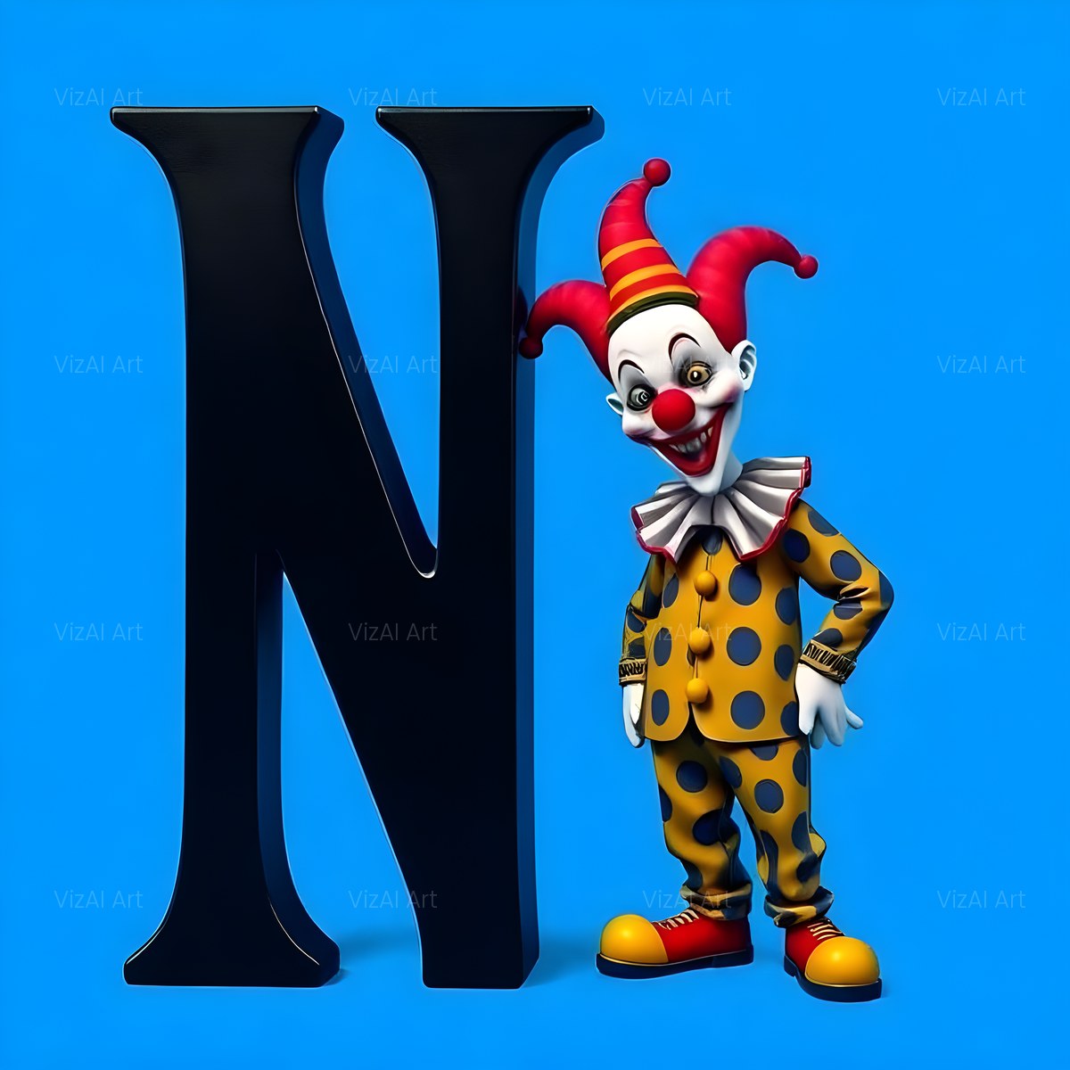 Circus Clown Blue alphabet — printable letter N