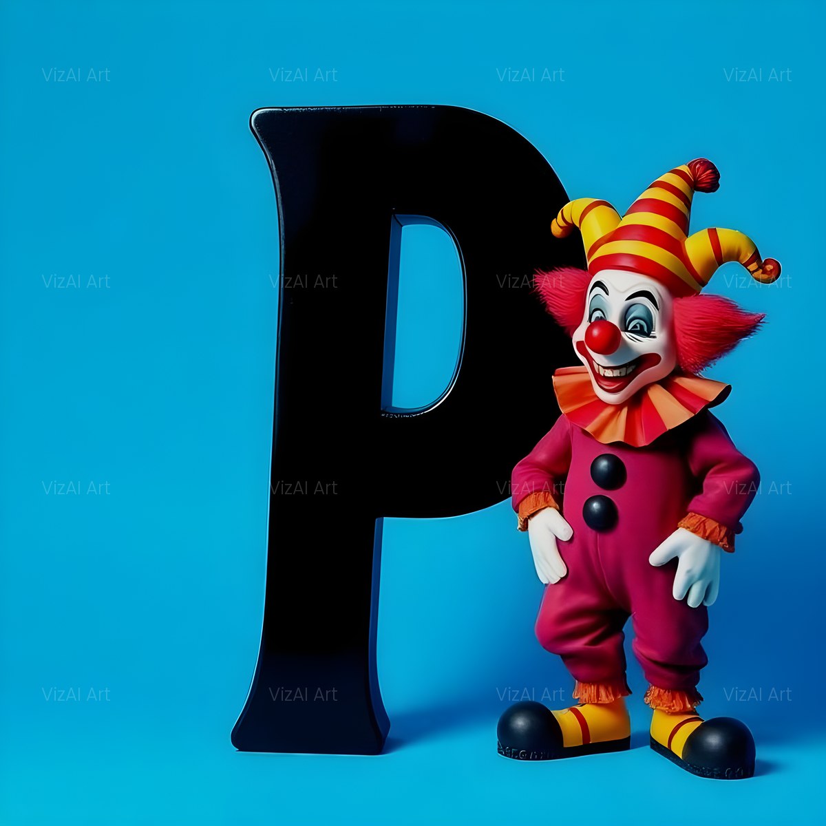 Circus Clown Blue alphabet — printable letter P