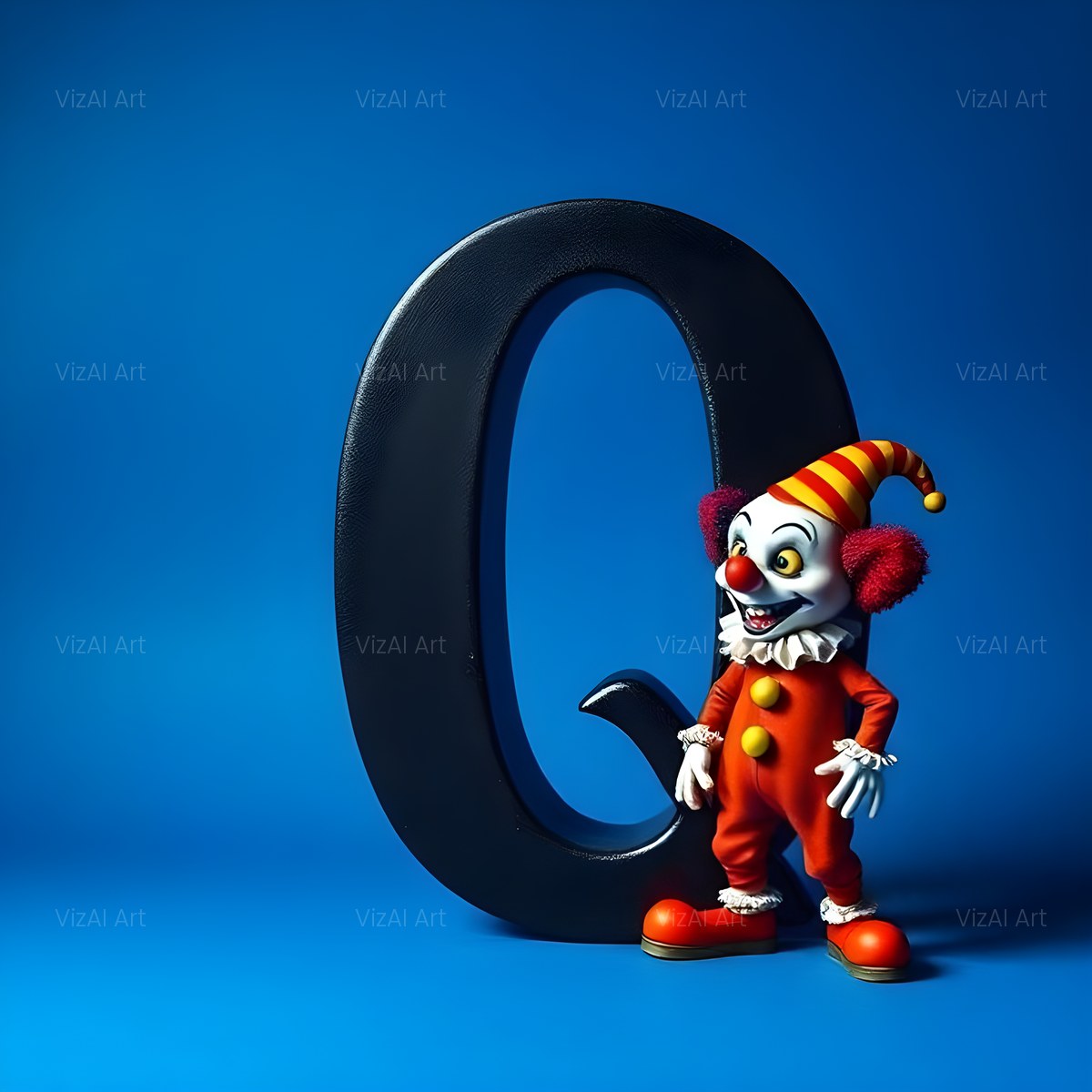 Circus Clown Blue alphabet — printable letter Q
