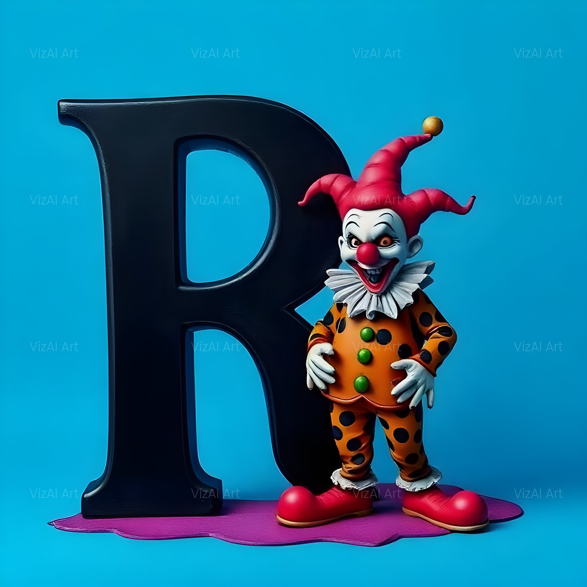 Circus Clown Blue alphabet — printable letter R