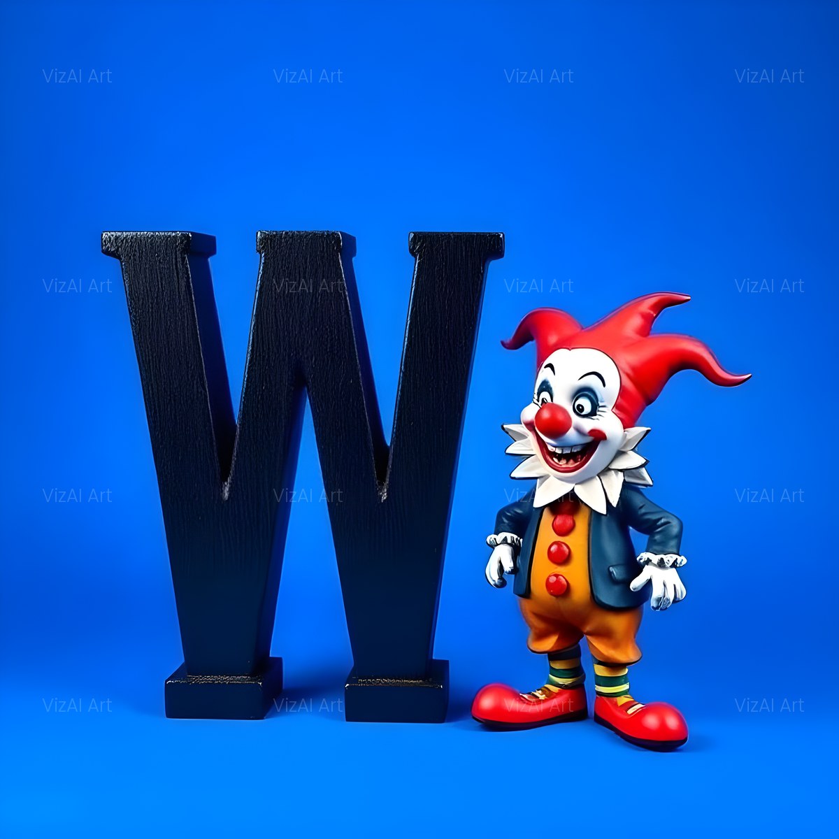 Circus Clown Blue alphabet — printable letter W