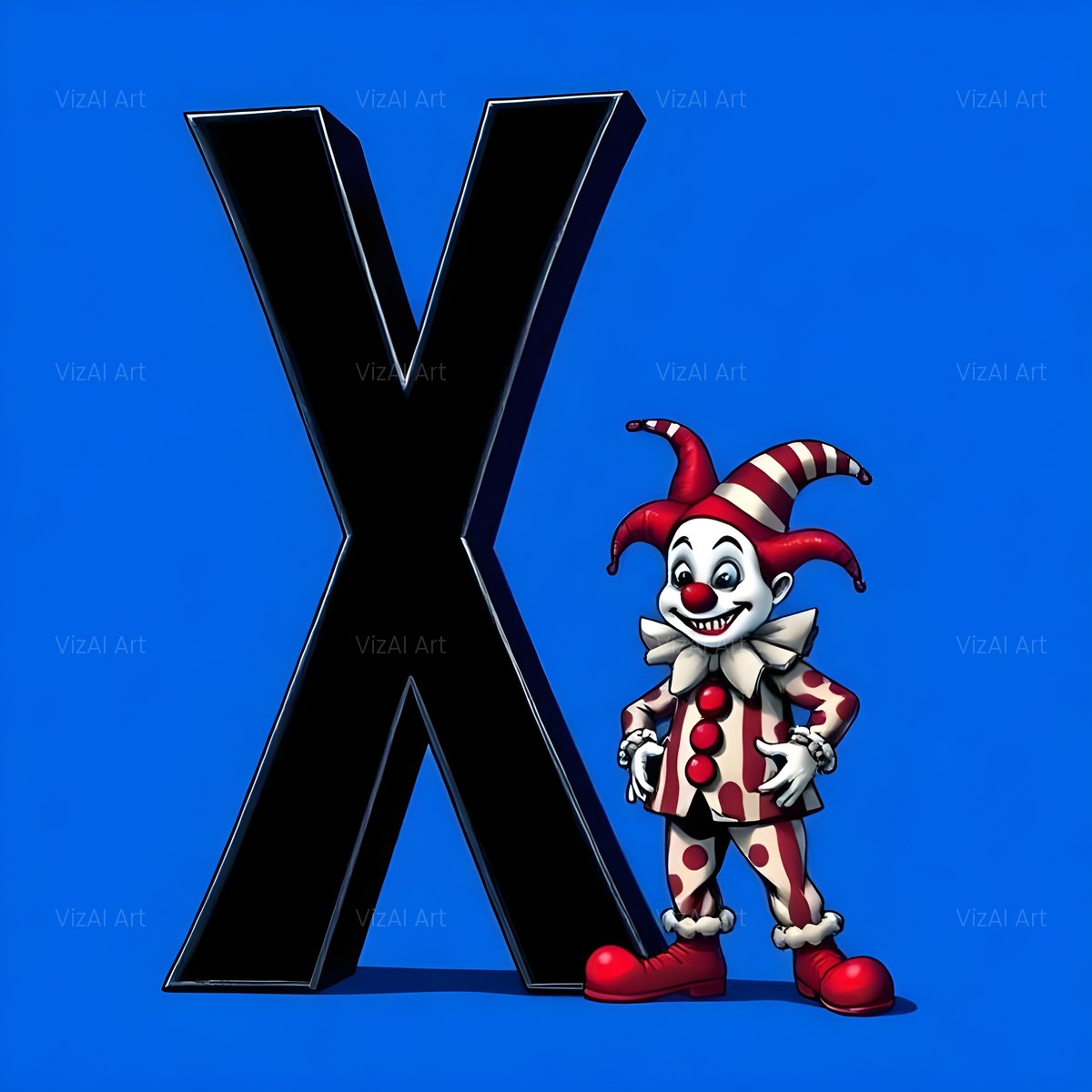 Circus Clown Blue alphabet — printable letter X
