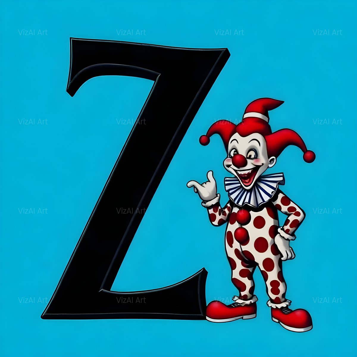 Circus Clown Blue alphabet — printable letter Z