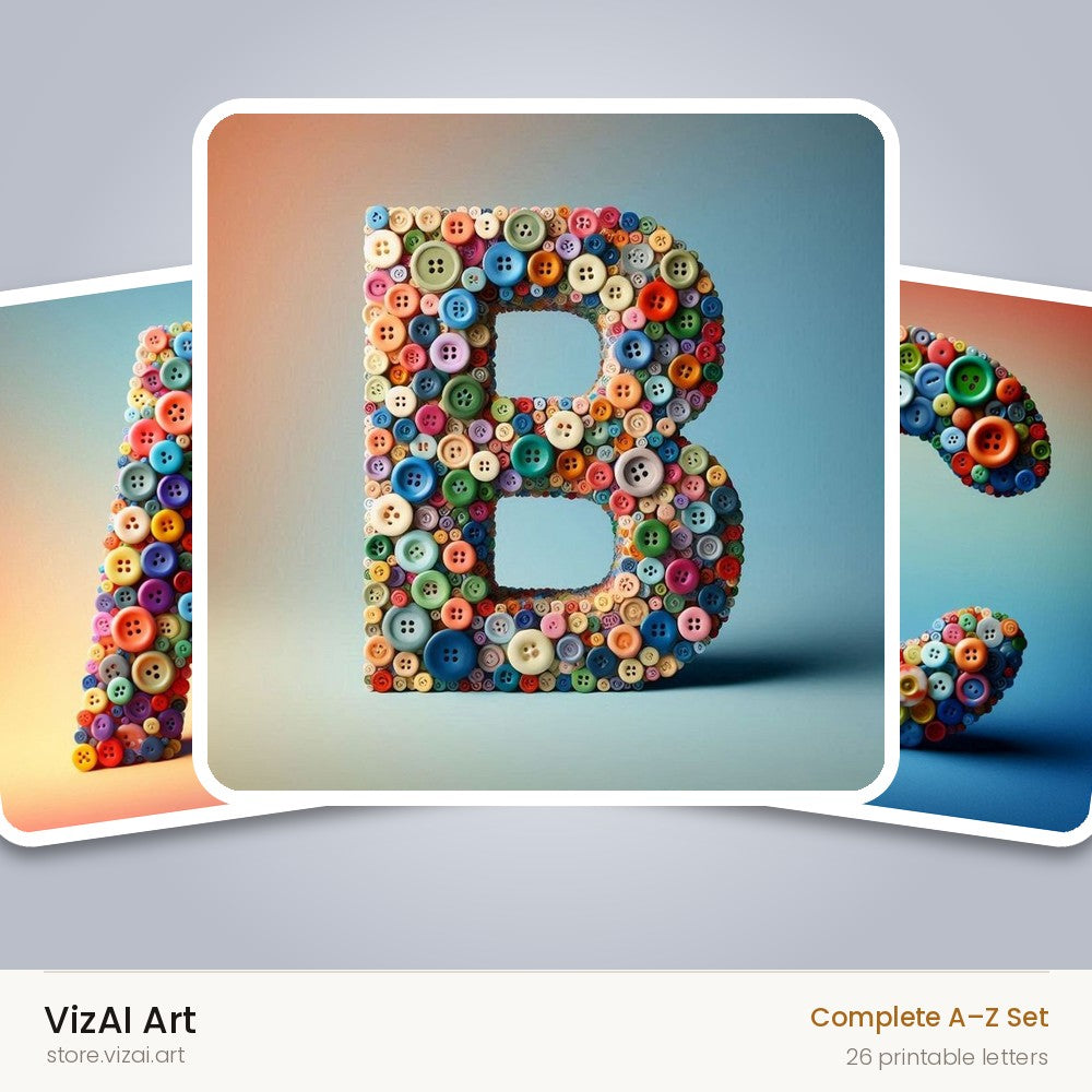 Craft Button Mosaic alphabet — choose an individual printable letter