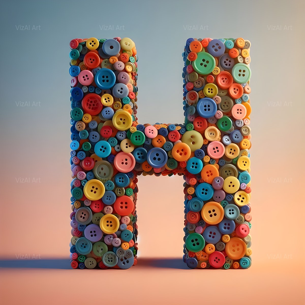 Craft Button Mosaic alphabet — printable letter H