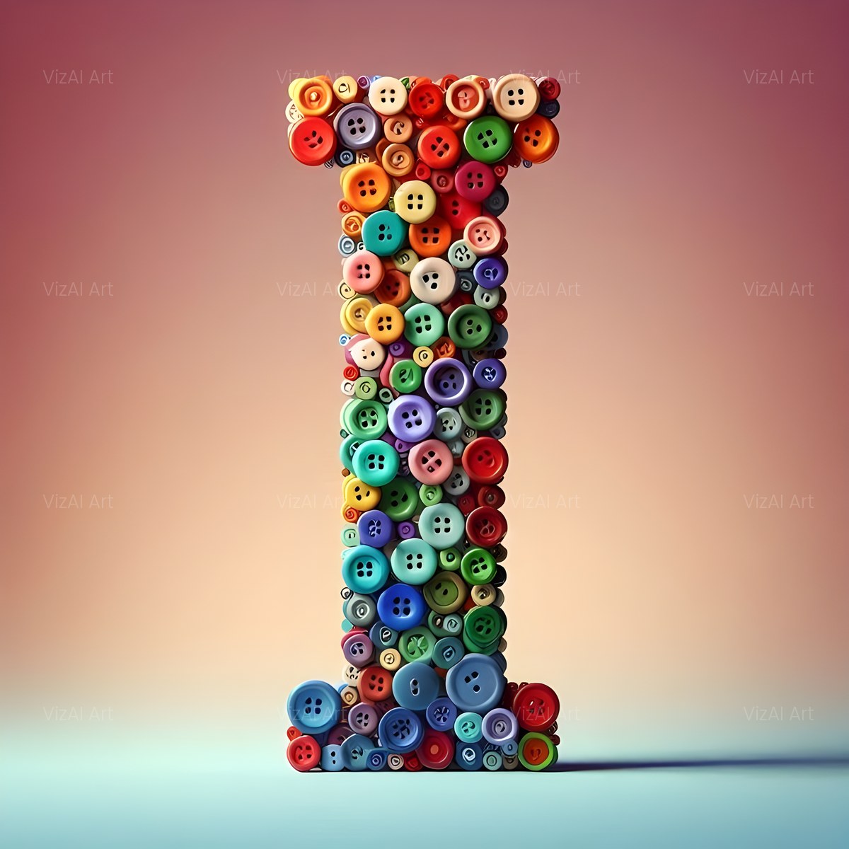Craft Button Mosaic alphabet — printable letter I