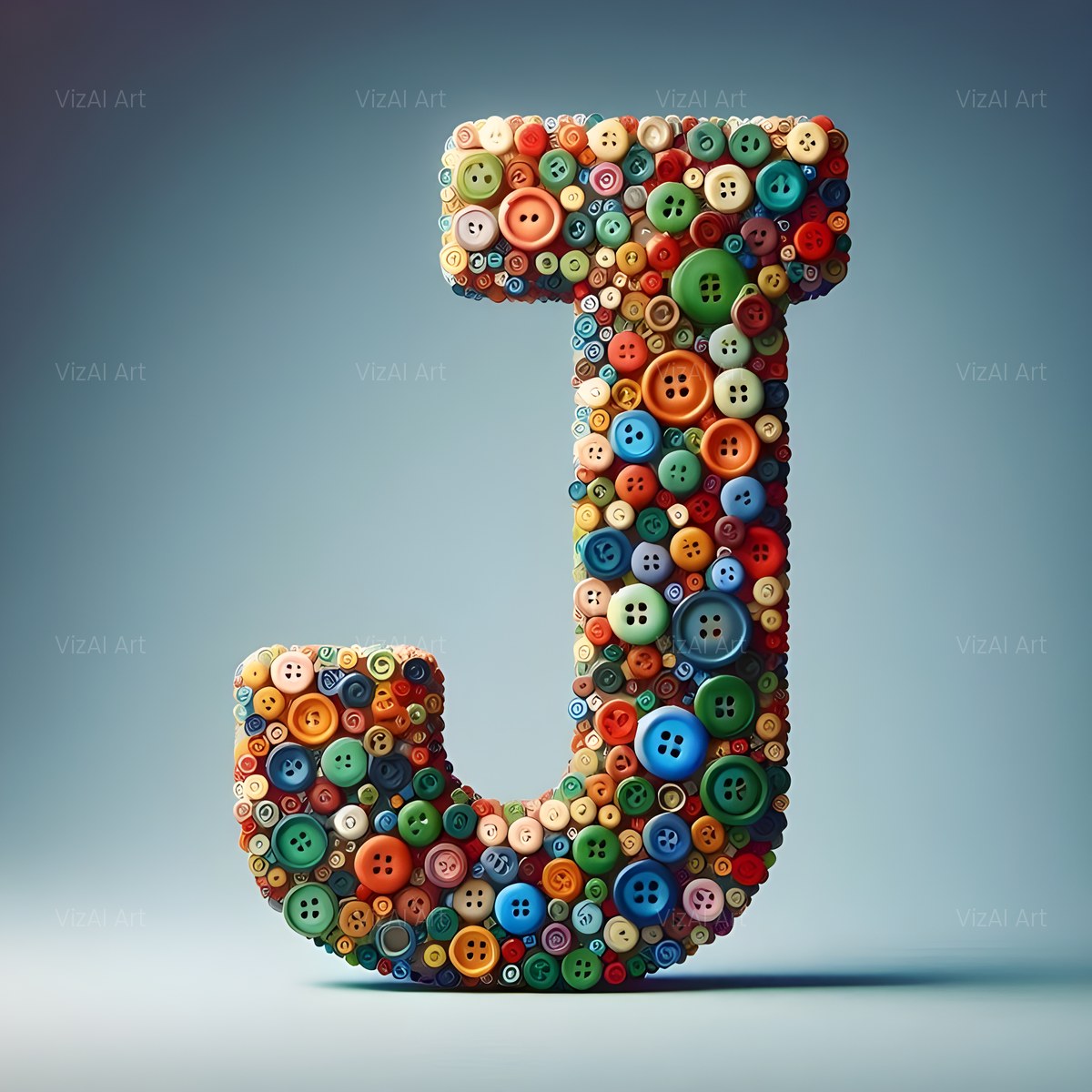 Craft Button Mosaic alphabet — printable letter J