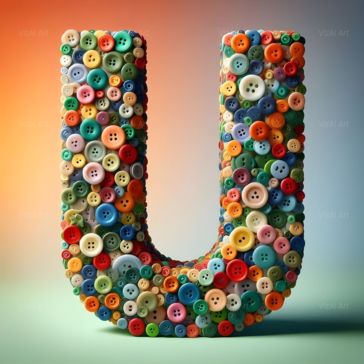 Craft Button Mosaic alphabet — printable letter U