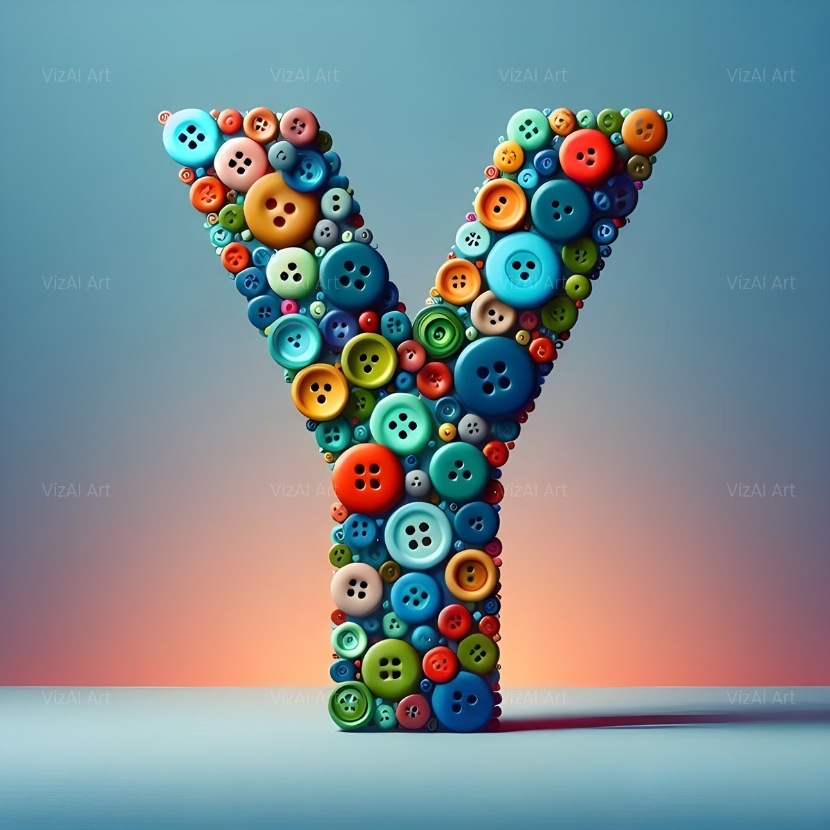 Craft Button Mosaic alphabet — printable letter Y
