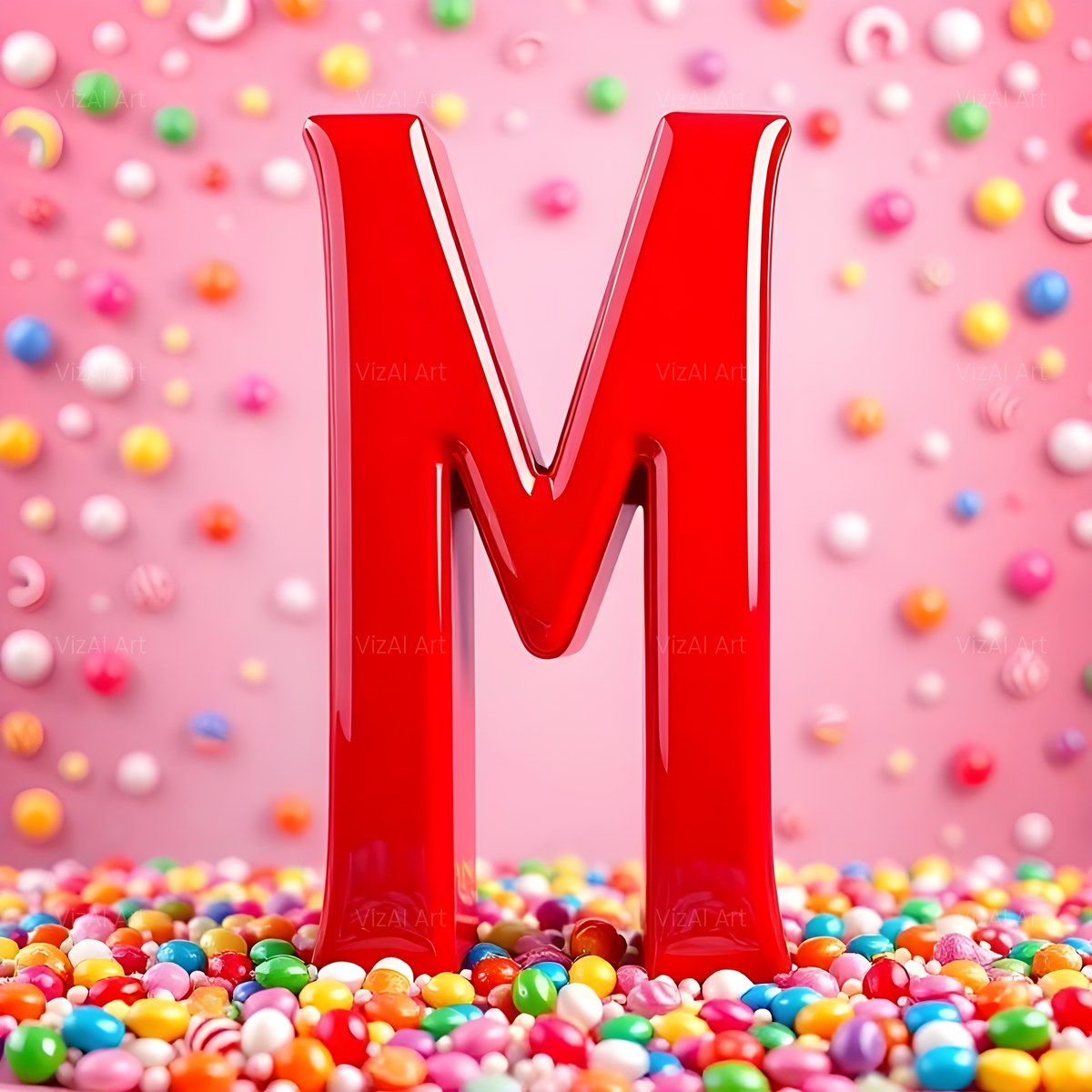 Glossy Candy Heap alphabet — printable letter M