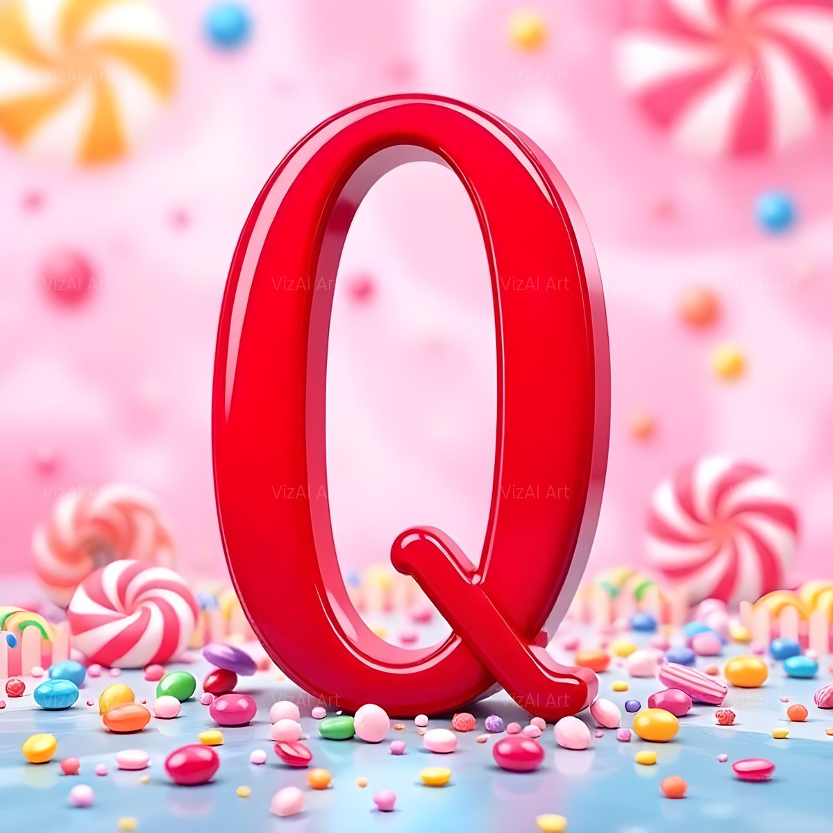 Glossy Candy Heap alphabet — printable letter Q