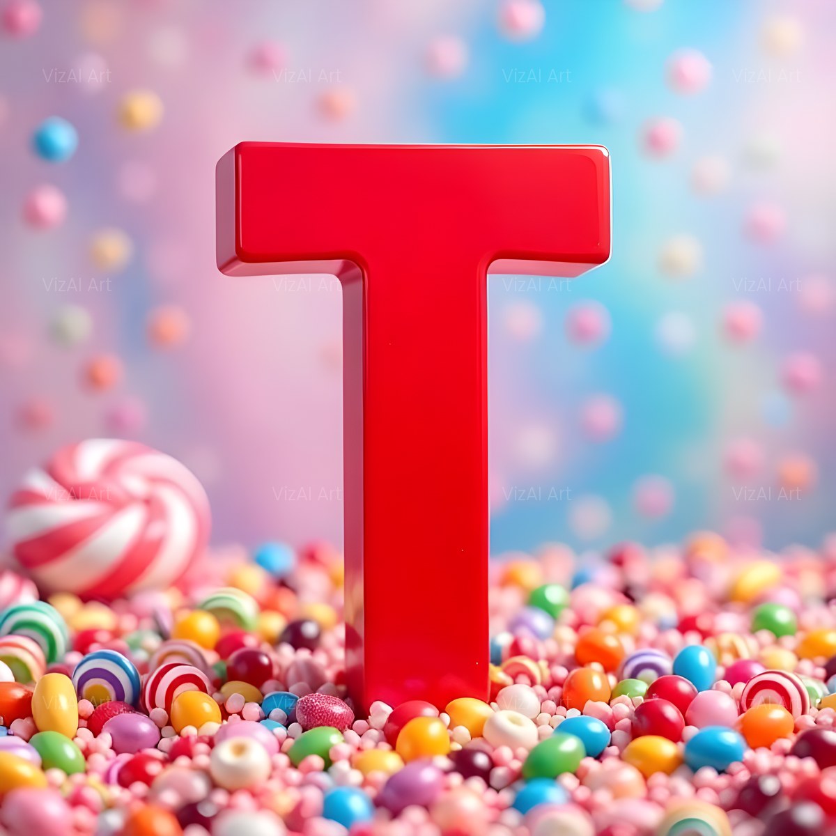 Glossy Candy Heap alphabet — printable letter T