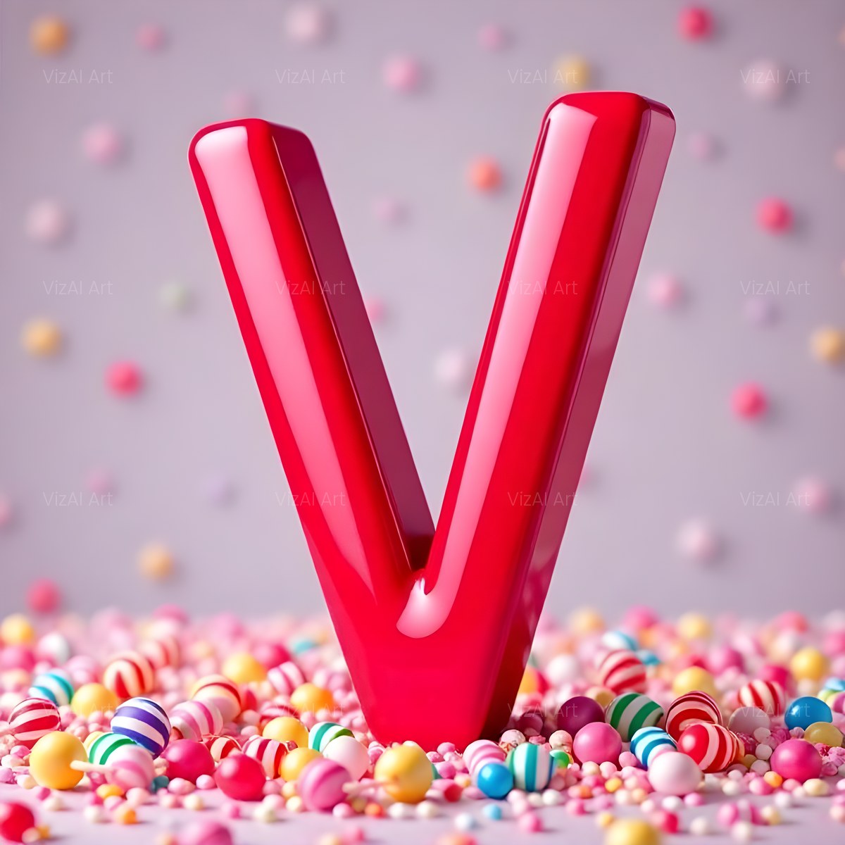 Glossy Candy Heap alphabet — printable letter V