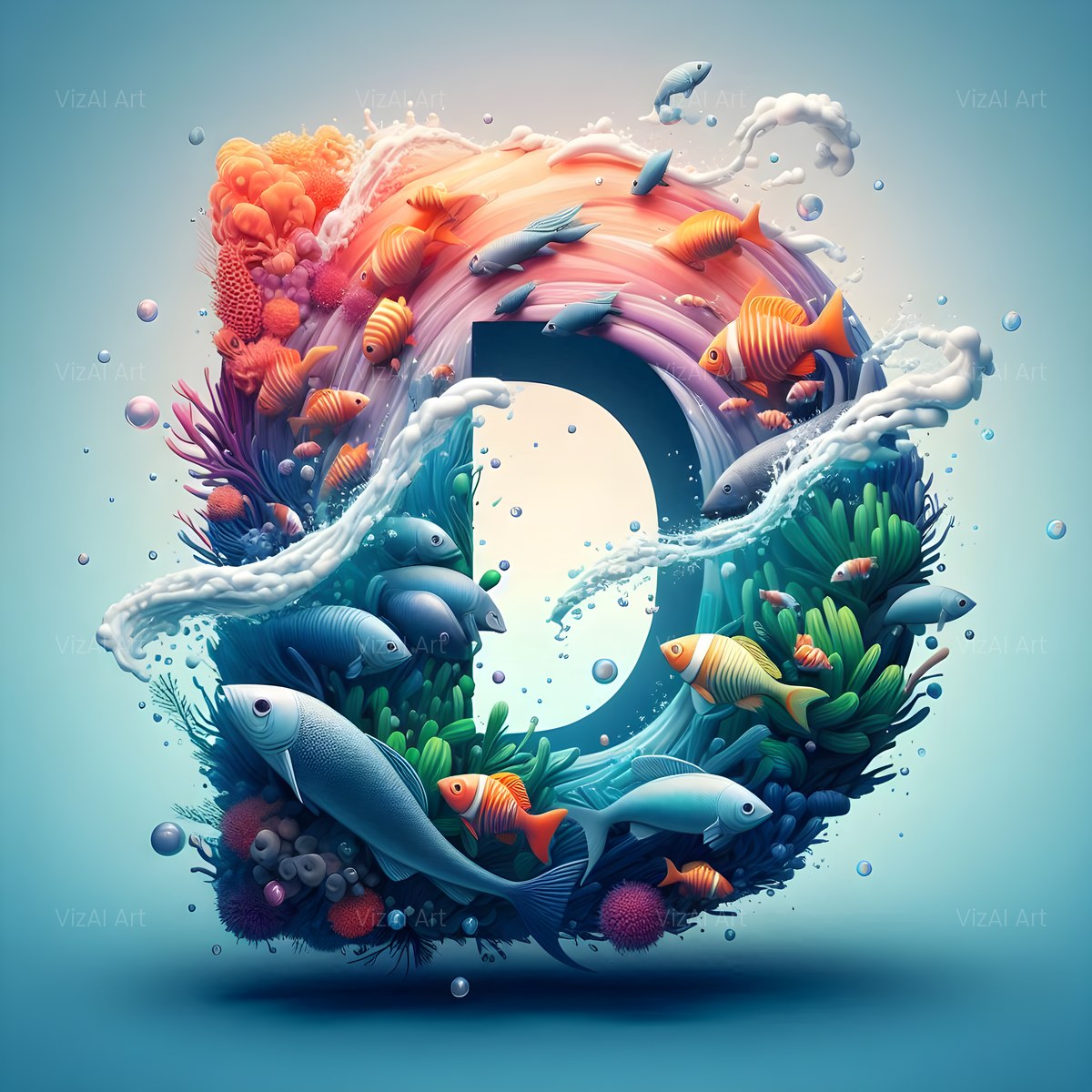 Coral Reef Fish alphabet — printable letter D