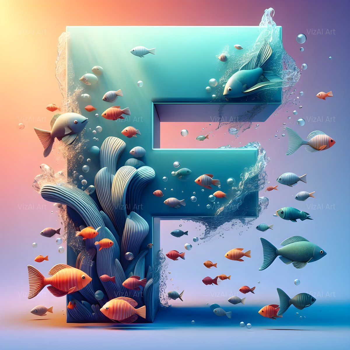 Coral Reef Fish alphabet — printable letter F