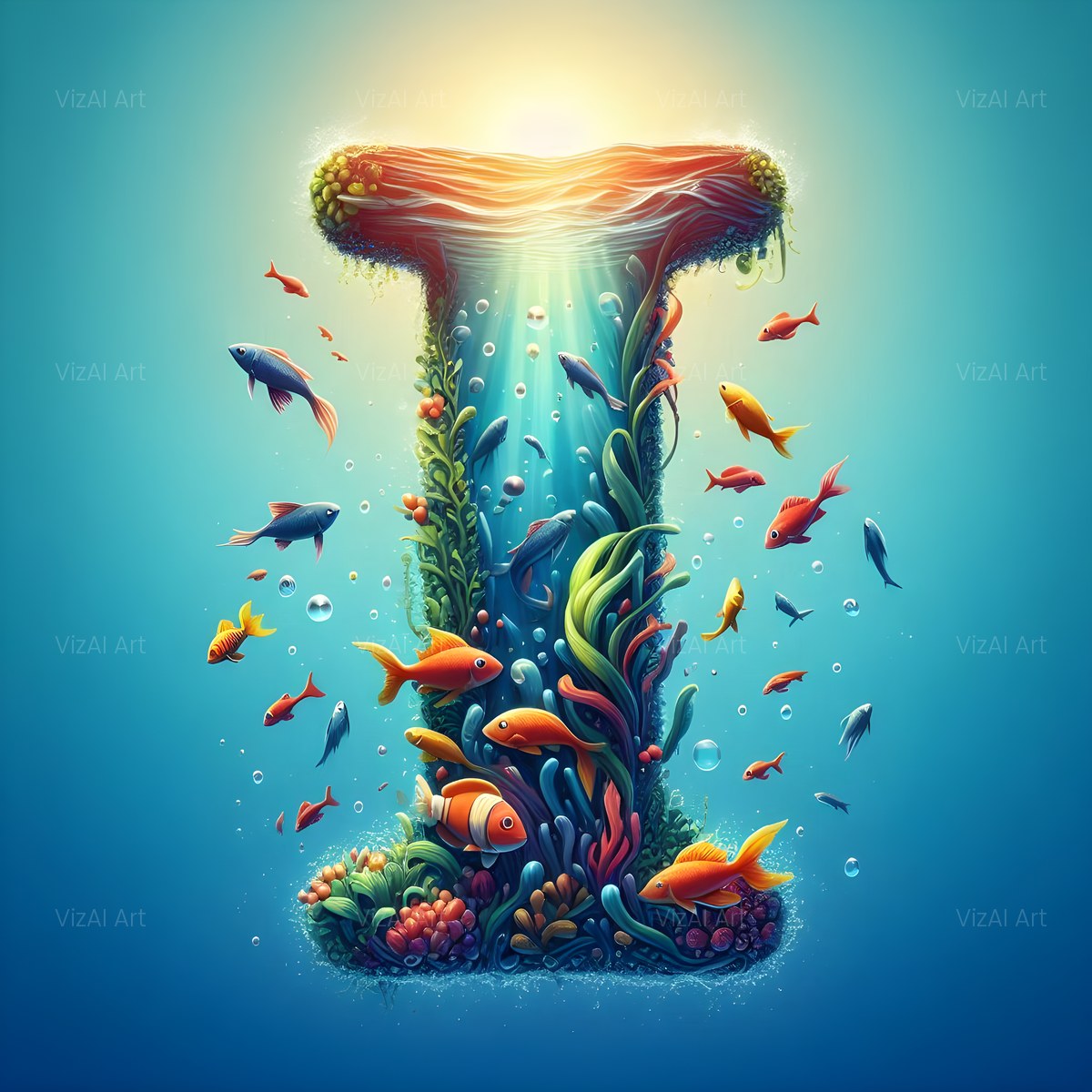 Coral Reef Fish alphabet — printable letter I