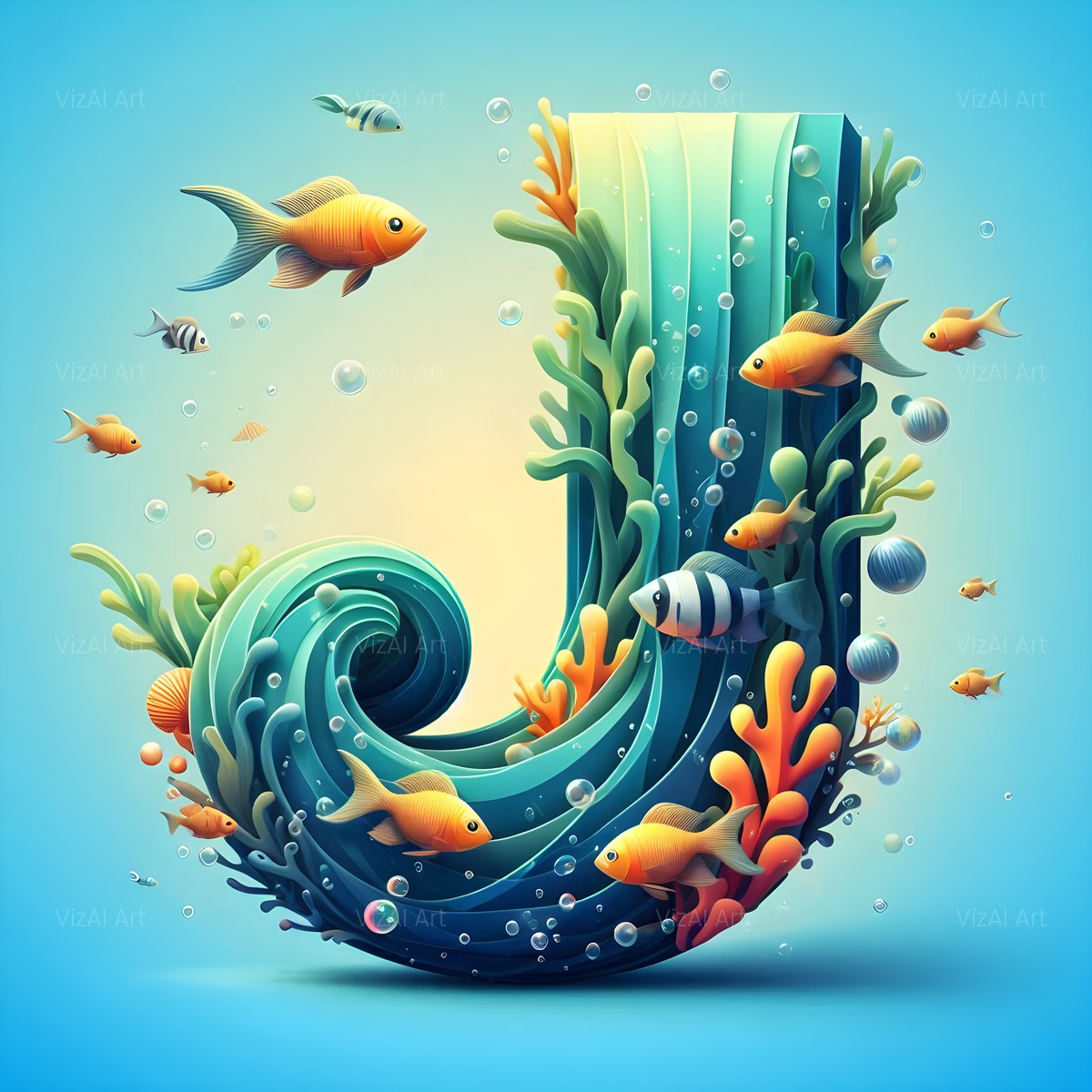 Coral Reef Fish alphabet — printable letter J