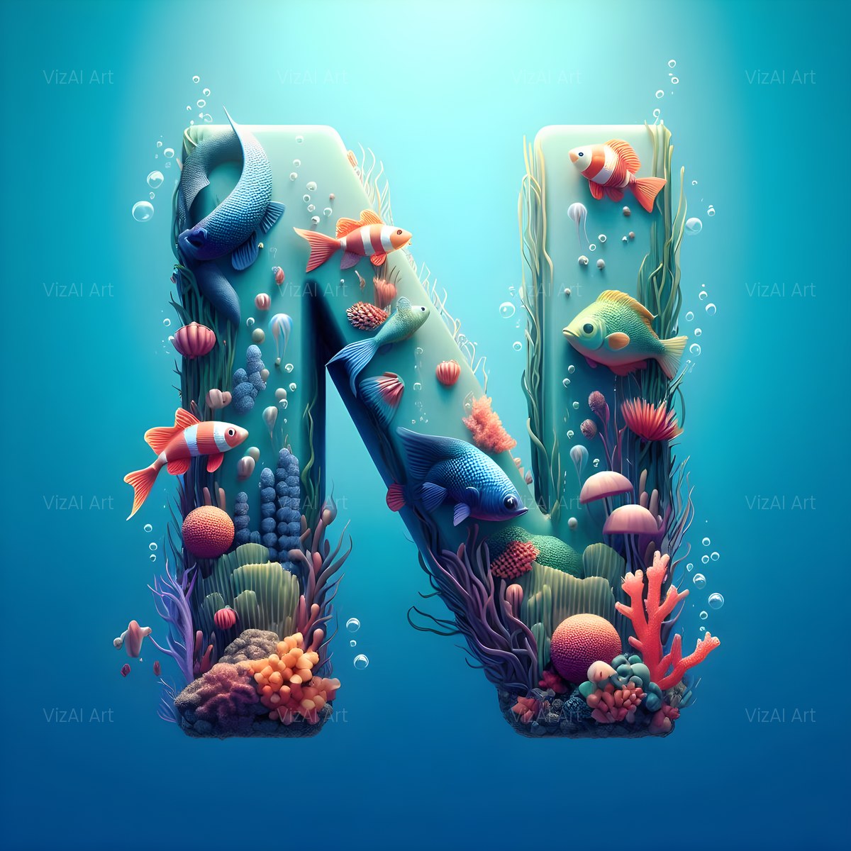 Coral Reef Fish alphabet — printable letter N