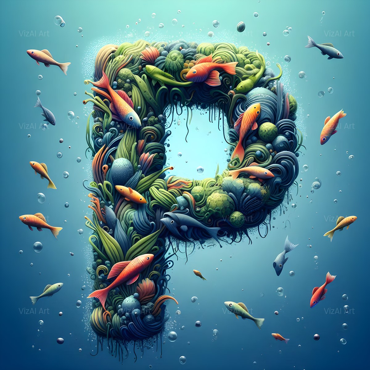 Coral Reef Fish alphabet — printable letter P